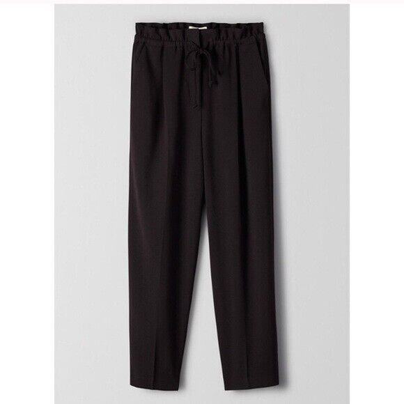 Aritzia Wilfred Kari Pants Size Small Pant Drawstring Pockets Black Paper Bag - Picture 2 of 16